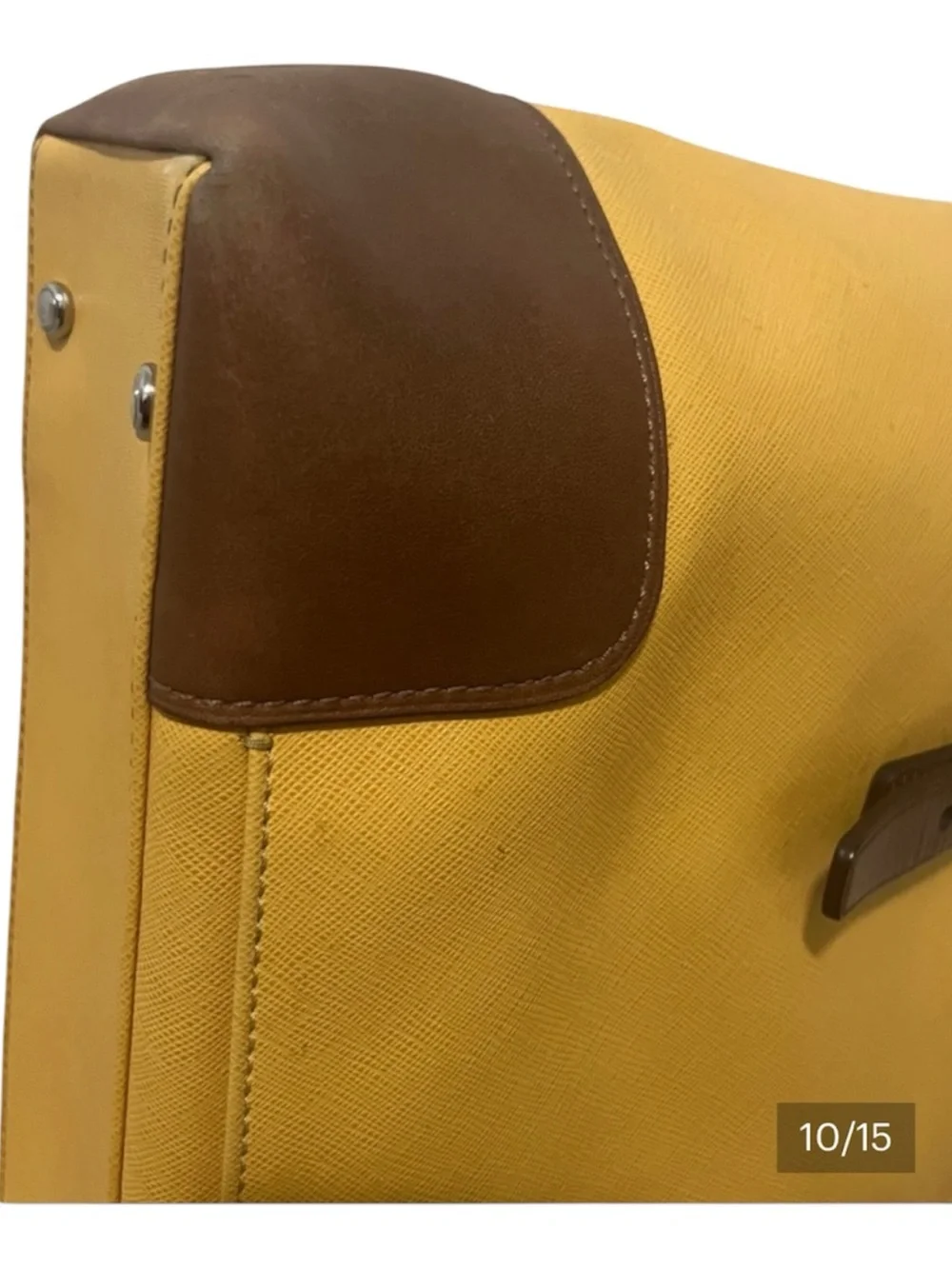 Tumi Yellow Tote with Tan Leather Pull and Silver Hardware